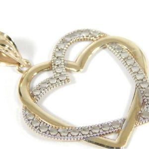 10K Gold Two Tone Heart Pendant (SOLID GOLD)
